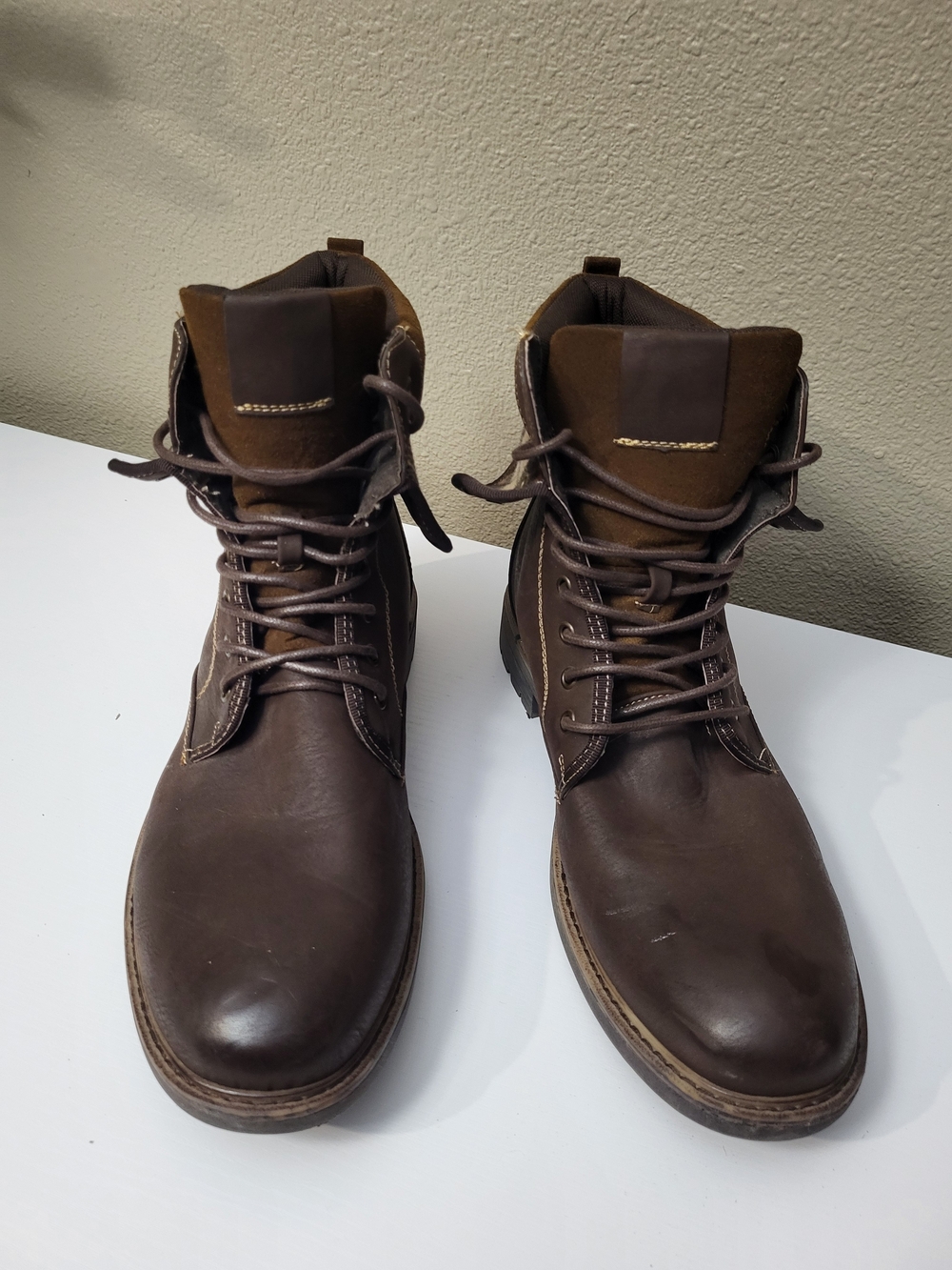 Steve Madden Brown M-Neptune Leather Plaid Fold Over Lace-Up Work Boots Size 13